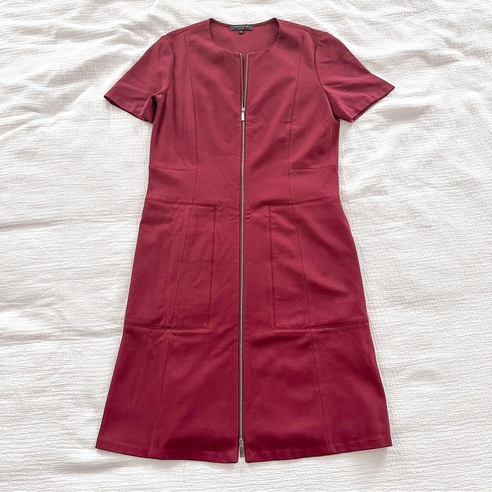 Lafayette 148 Maroon Midi Dress with Zipper Detail sz 8